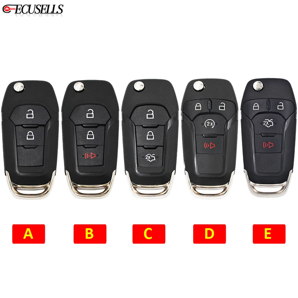 Ecusells Folding 2/3/4B Remote Car Key Shell Case for Ford Fusion Edge Explorer 2013 - 2015 FCC ID: N5F-A08TAA HU101 Uncut Blade