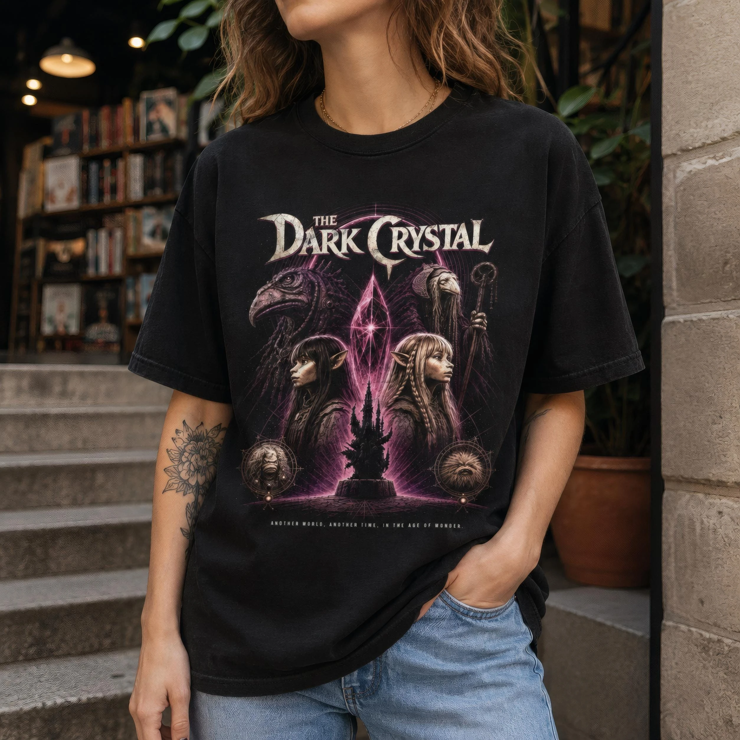 Dark Crystal Shirt, Schweres Baumwollhemd mit Lockerer Passform, 80er-Jahre-Fantasie-Grafik – Detail 5