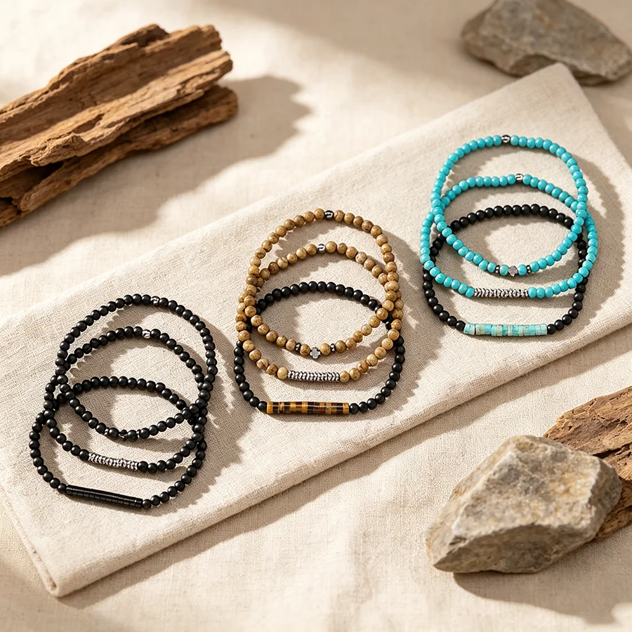 Stylish 3Pcs/Set 4mm Stone Men Bracelet Cross Matte Emperor Beads Healing Energy Strand Braslet Casual Yoga Charm Homme Jewelry