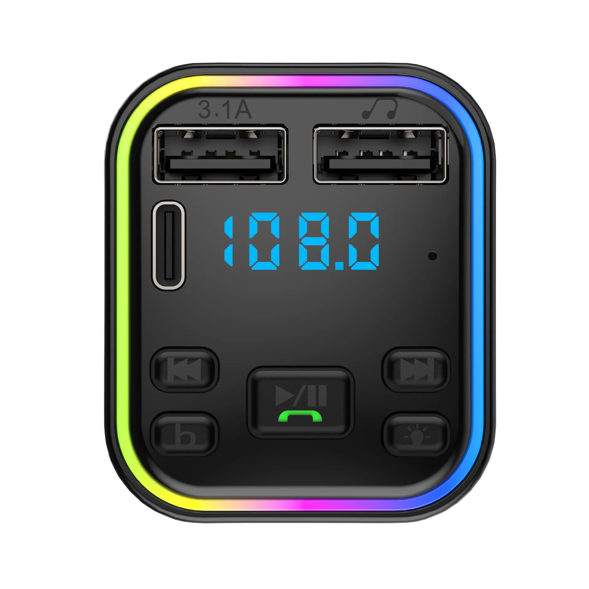 Car Bluetooth MP3 Player, Charger, FM Transmitter, Hands-Free, Dual-port USB Receiver