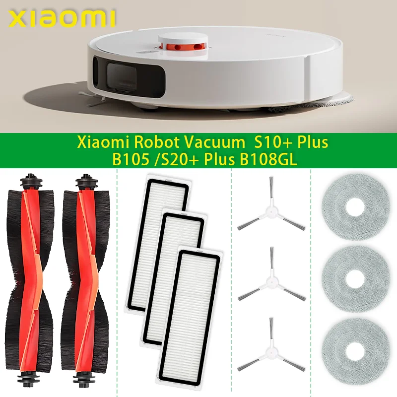 Fit For Xiaomi Robot Vacuum S10+ Plus B105/S20+ Plus B108GL spare Parts Main Roller Side Brush Hepa Filter Mop Cloth Accessories