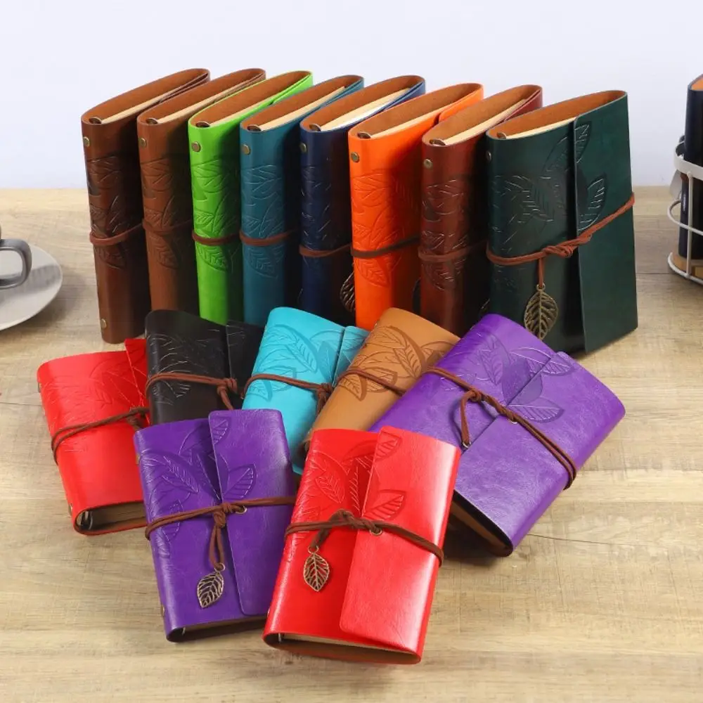 Portable A7 Loose-leaf Notebook Leaf Embossed PU Leather Binder Notebook Straps Design Notepad Travel