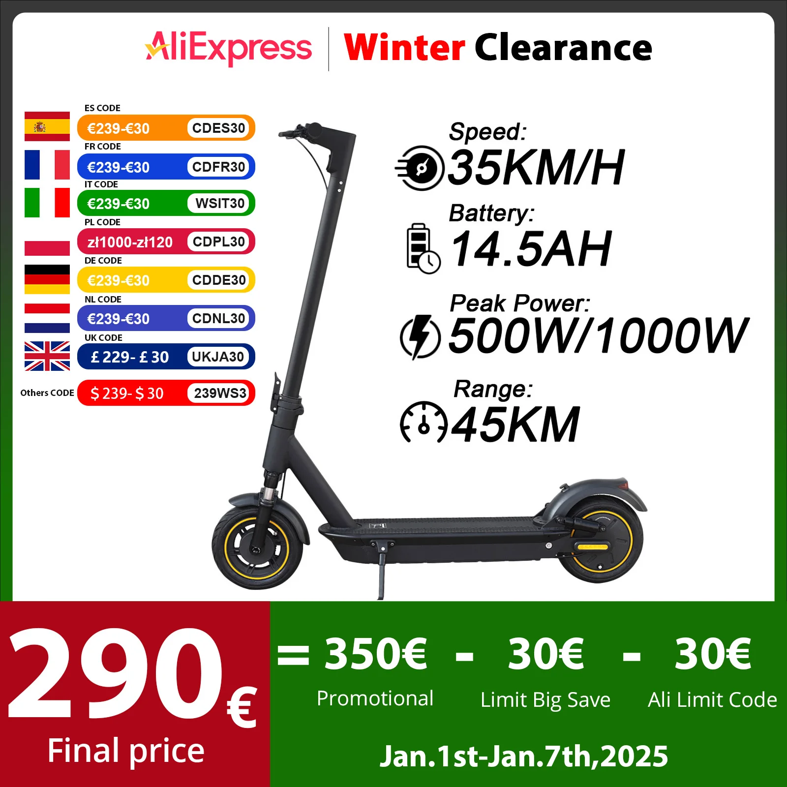 JUICEASE 1000W Scooter Electric 45KM Max Range AOVOPRO APP Smart Electric Kick Scooter 14.5AH 10 Inch Anti-puncture Tire Scooter