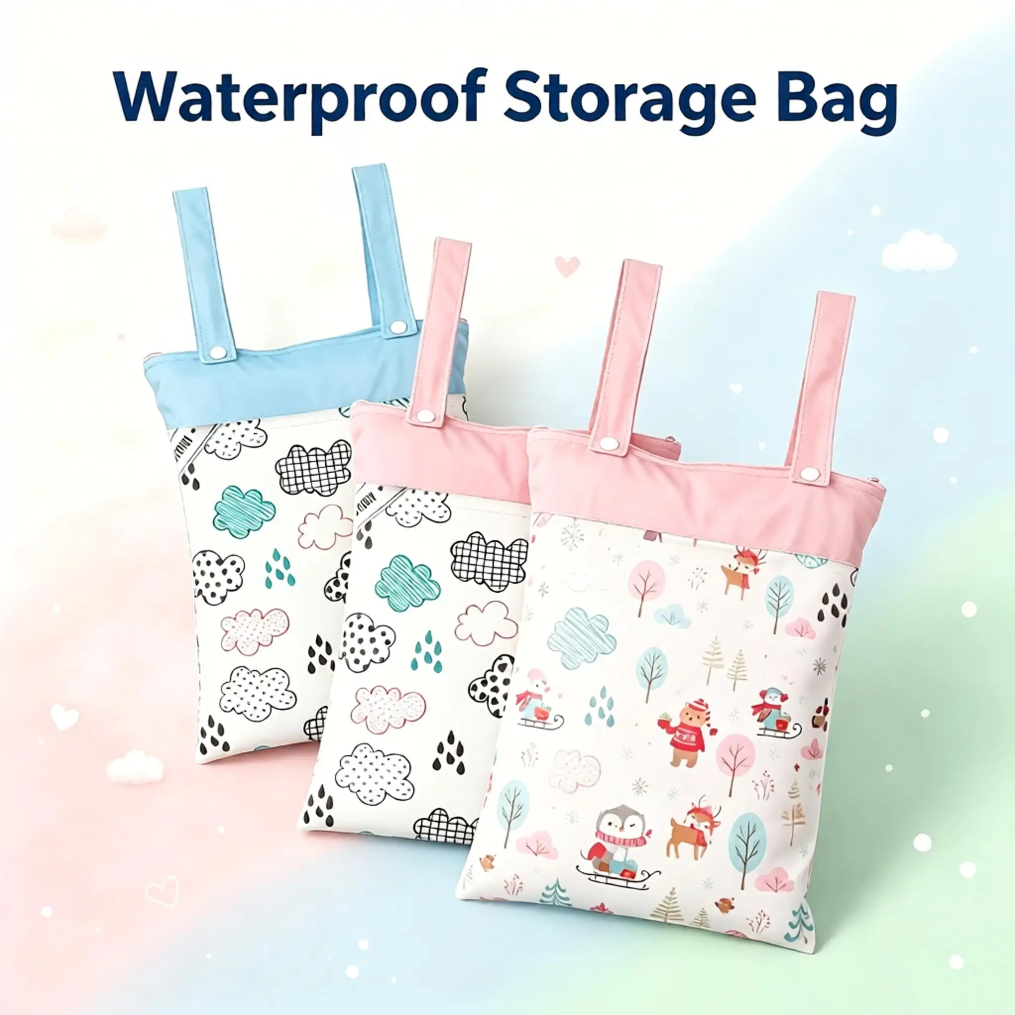Imagen 7: Bolsa para pañales de bebé de 25x35cm con doble asa, impermeable, con separación de ropa húmeda y seca, almacenamiento con cremallera, organizador portátil con estampado de dibujos animados