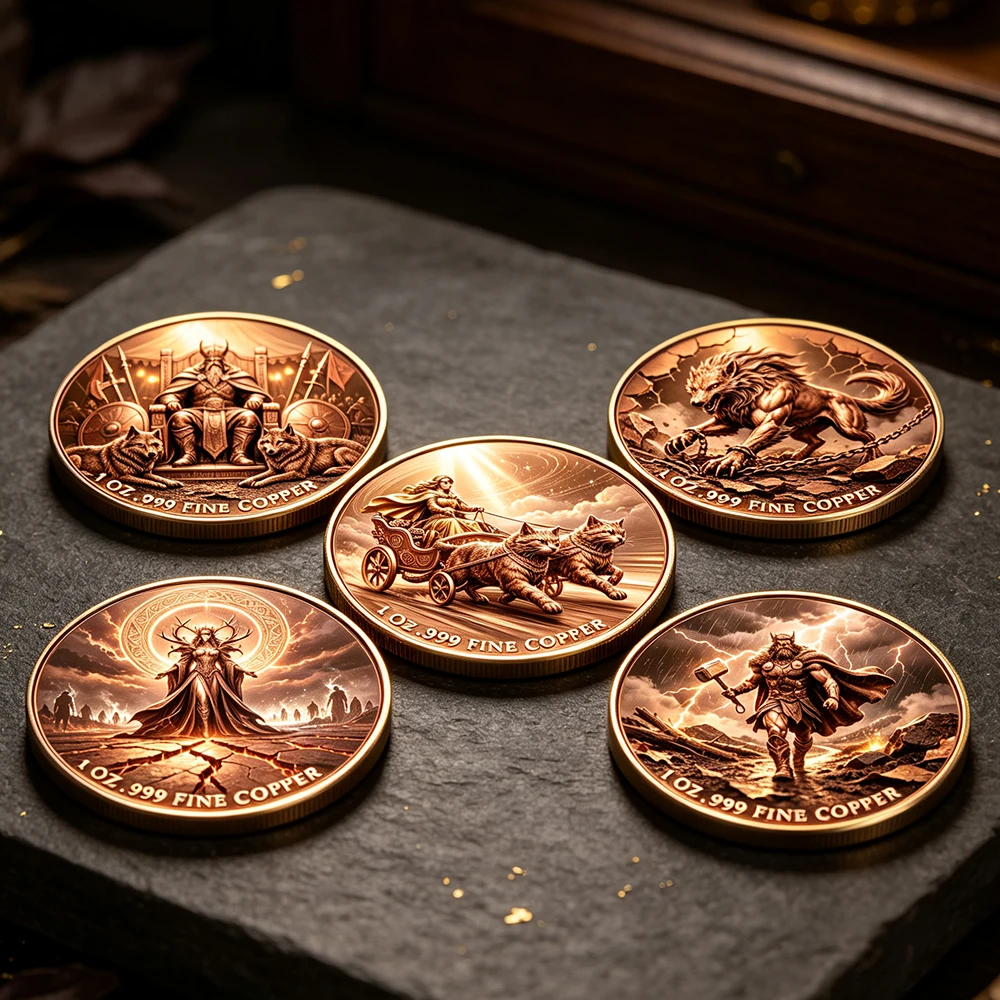 1pc 1oz Fine Copper Fantasy Norse Viking Gods Collectible Coin Mythology Nordic Gods Challenge Coin Gift for Viking Culture Fans