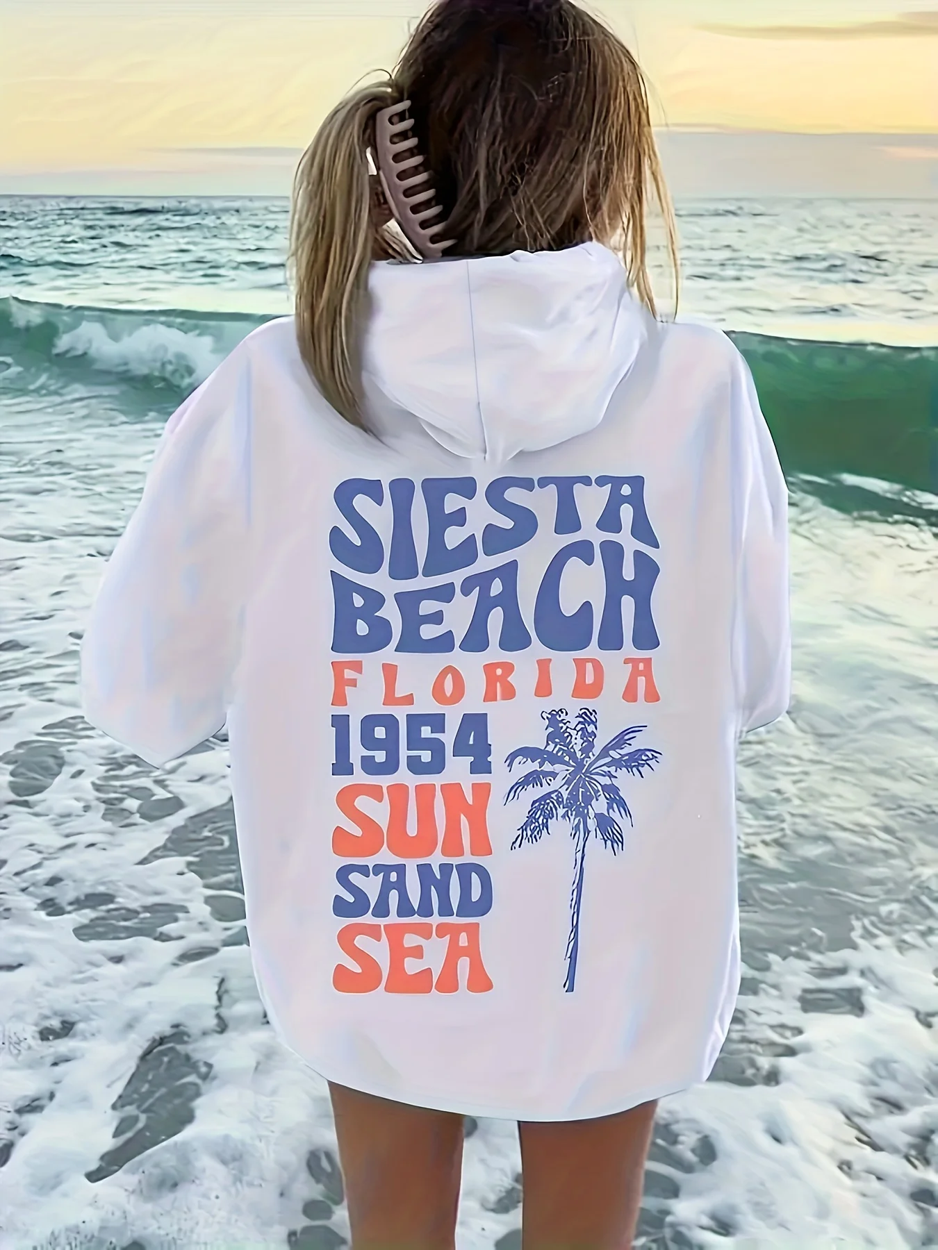 

Chic Coconut Tree Graphic Printing Autumn and Winter Pure Cotton Hoodie for Men and Women Casual Outdoor Street Sports Loose