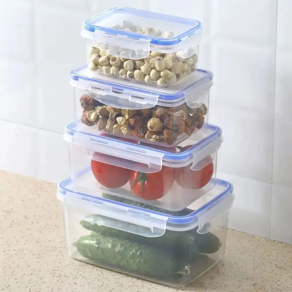 With Lid Transparent Sealed Box Square Shape Microwave-heated Refrigerator Storage Box Safe Stackable Food Freezer Box Kitchen
