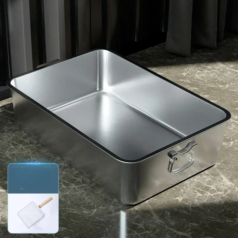 Stainless Steel Durable Cat Litter Oversized Open Cat Poop Pot Splash-proof Cat Toilet Easy Rinsing Cleaning Supplies