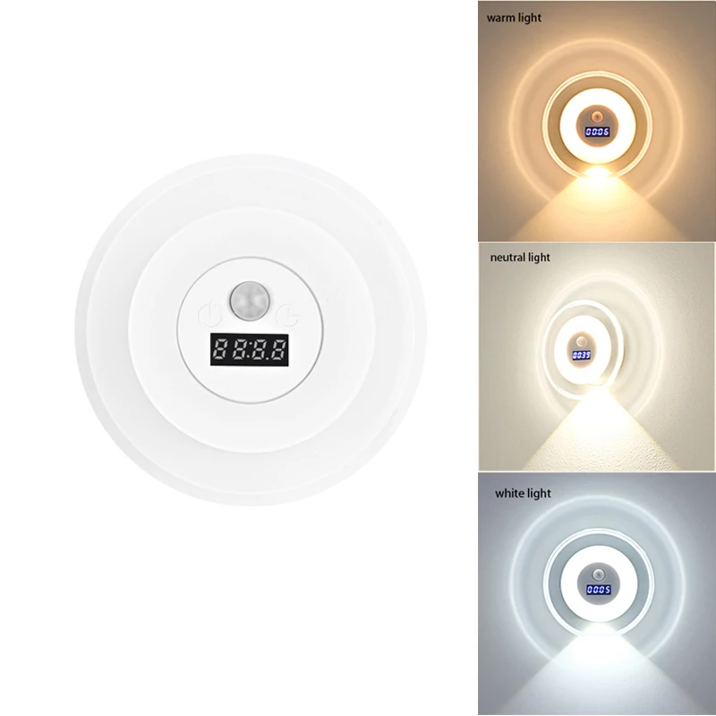

LED Intelligent Remote Control Clock Body Sensor Lamp Wall Lamp Hill Spotlight Bedroom Bedside Night Rechargeable Night Light
