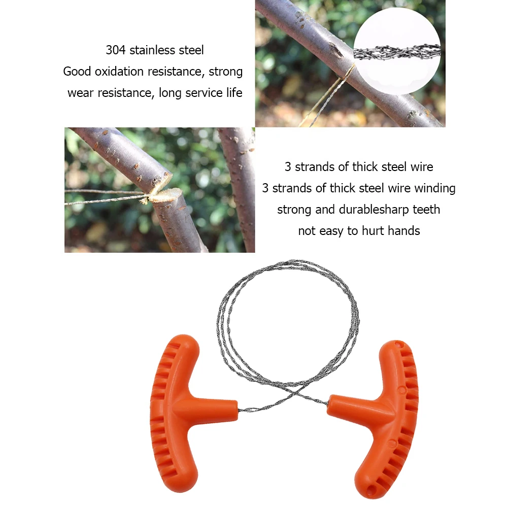 70CM Manual Steel Rope Chain Saw with Finger Handle String Wire Saw Mini Hand Cable String Saw for Outdoor Camping Hiking