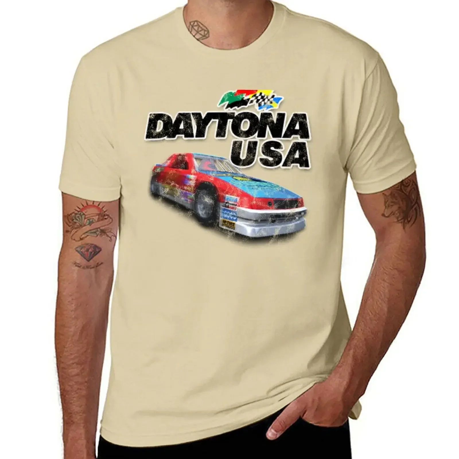 Plus Size Tops Mann Kleidung benutzer definierte T-Shirts entwerfen Sie Ihre eigenen Trainings hemden für Männer Daytona USA Distressed Car Logo T-Shirt