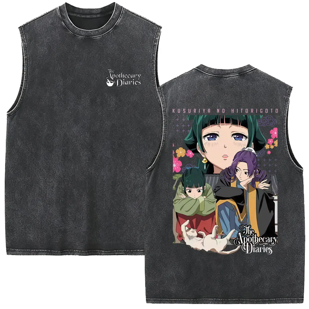 Anime The Apothecary Diaries Maomao Vintage Washed Tank Tops Funny Men Women Clothing Cotton Oversized Sleeveless Vest T-shirt