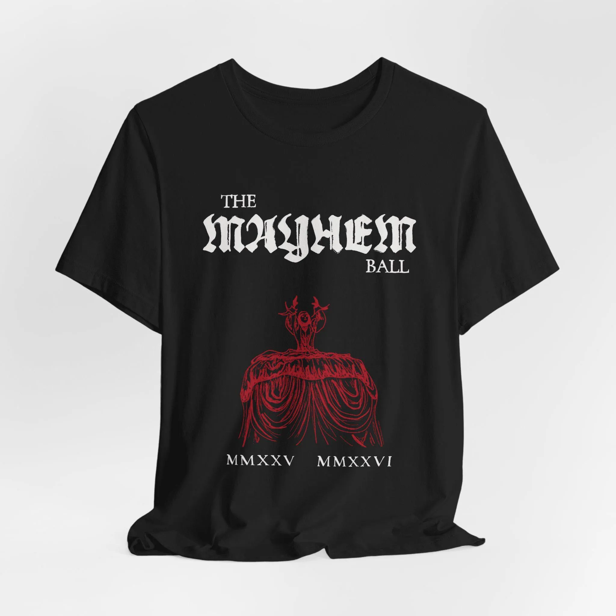 Mayhem Ball Red Dress T-shirt Oversized Men Women Streetwear Abra-ca-dabra Front & Back Graphic O-Neck Cotton Loose Short Sleeve