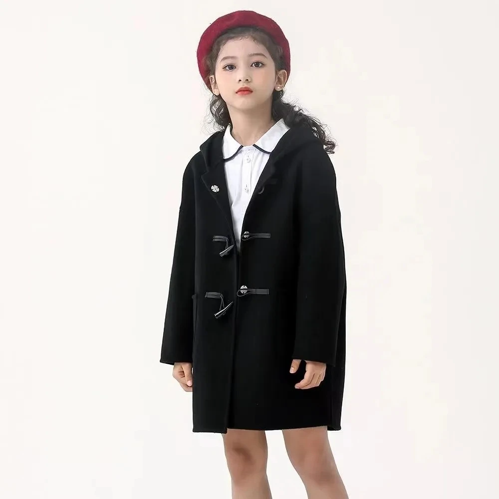 

4-14 Years Kids Woolen Jackets for Girls Hooded Loose Casual Coat Toddler Teenager Girls Fall Outwear 6 8 9 10 11 12 13