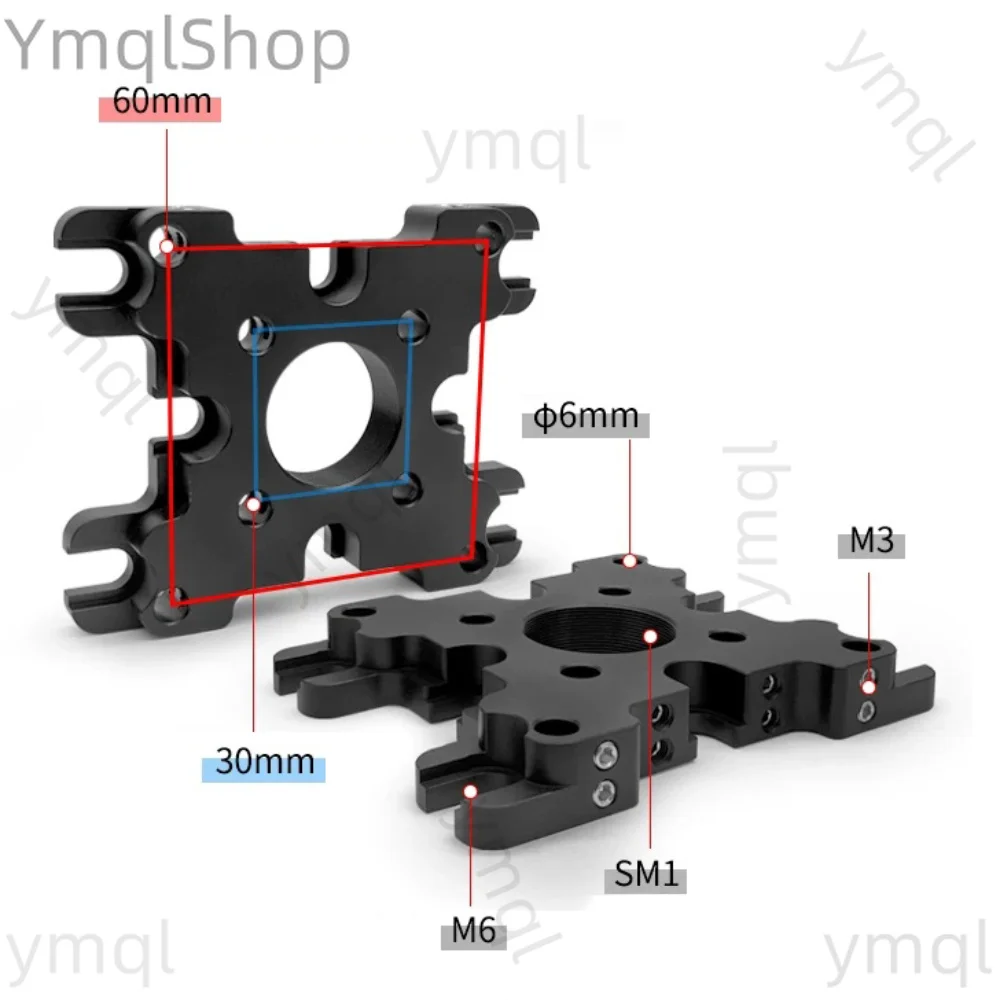 Optical Cage System Vertical Mounting Plate, SM1 Thread, M6 Slots, 30mm/60mm Coaxial, Black Anodized