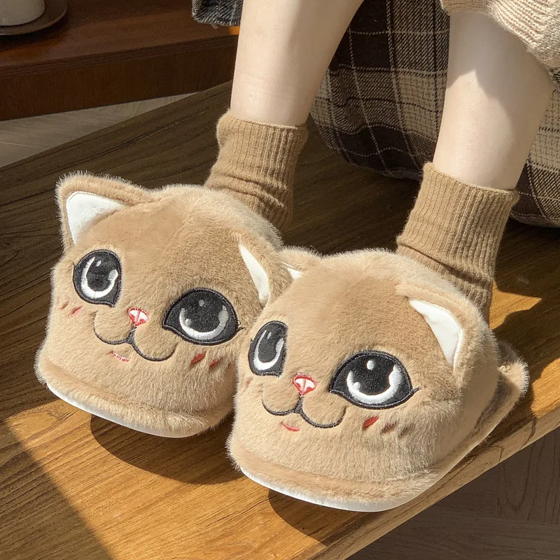 New Cute Cartoon Animals Elf Cat Slippers Female Winter Indoor Home Plus Velvet Warm Non-slip Fuzzy Cotton Slippers Women Shoes