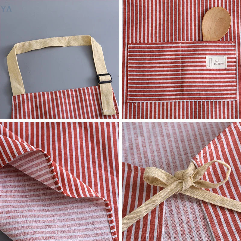 

[Y]Sleeveless Apron Breathable Hanging Neck Apron Restaurant Special Cotton Linen Home Cleaning Kitchen Apron Vertical Stripe