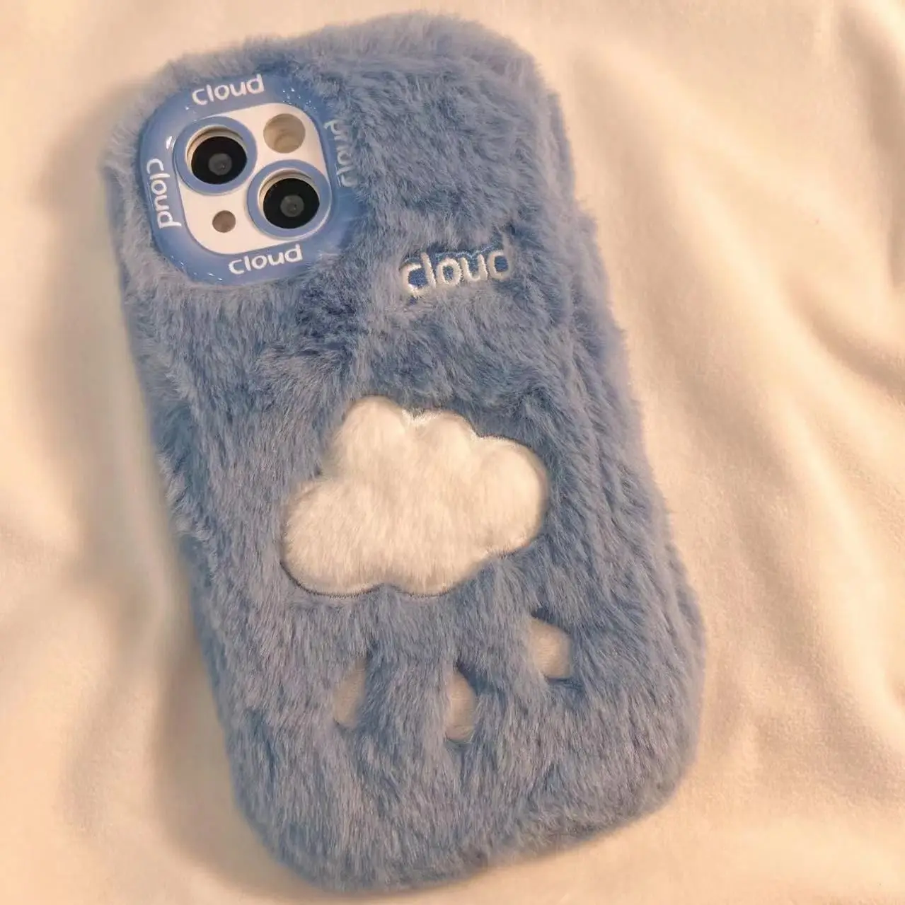 Plush Clouds and Raindrops in Autumn and Winter Phone Case for IPhone15 14 13 16 12 Pro Max Cute Shockproof Furry Fur Back Cover