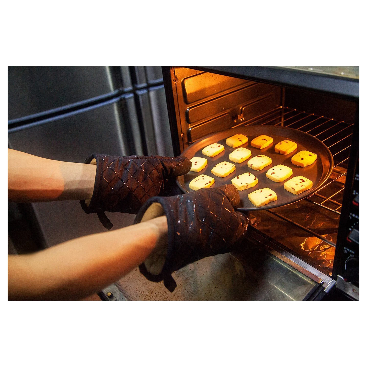 Guantes antideslizantes para horno de cocina, manoplas resistentes al calor para cocinar, hornear, asar a la parrilla, color negro, 1 par