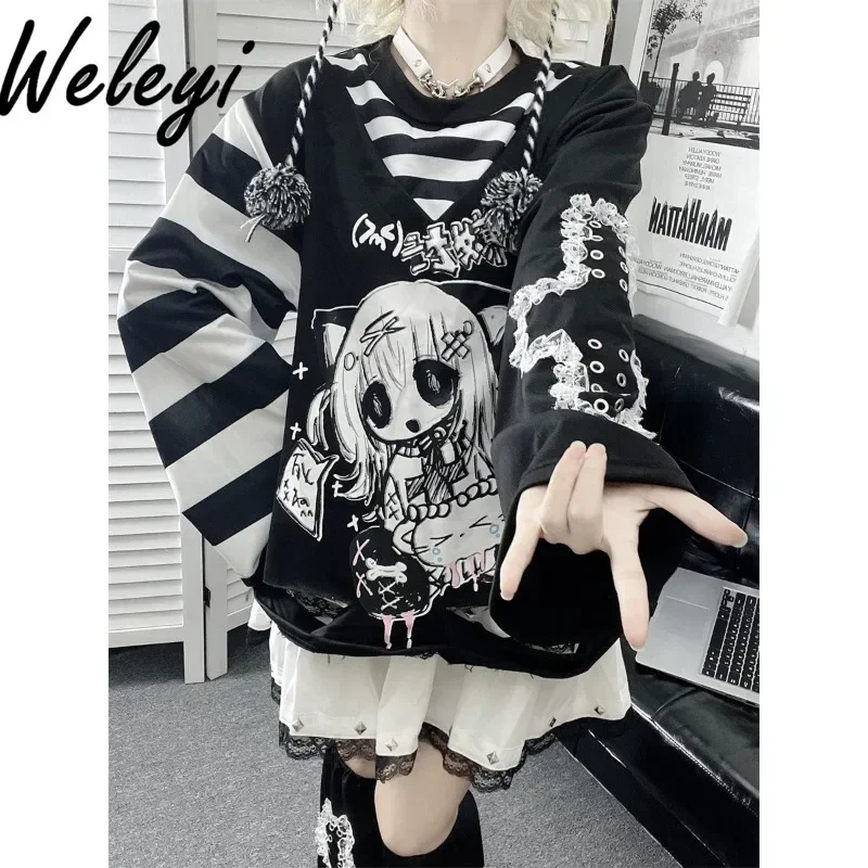 

Jirai Kei Mine Series Y2k Graphic T Shirt Female Japanese Style Two Dimensional Sub Culture Anime Fake Two Piece Gothic Koszulki