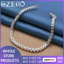 ALIZERO 925 Sterling Silver 4mm Box Chain Bracelets For Woman Man Wedding Party Christmas Gifts Fashion Jewelry Accessories