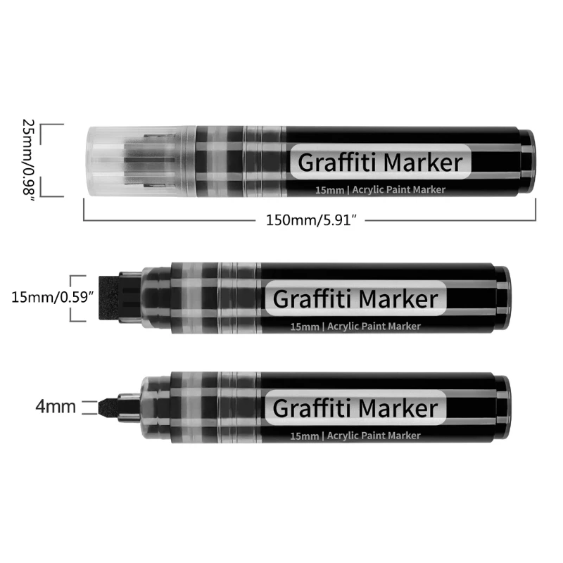 大きなアクリルグラフィティマーカーペン、広い先端、書き込みと描画の作成、15mm、2個