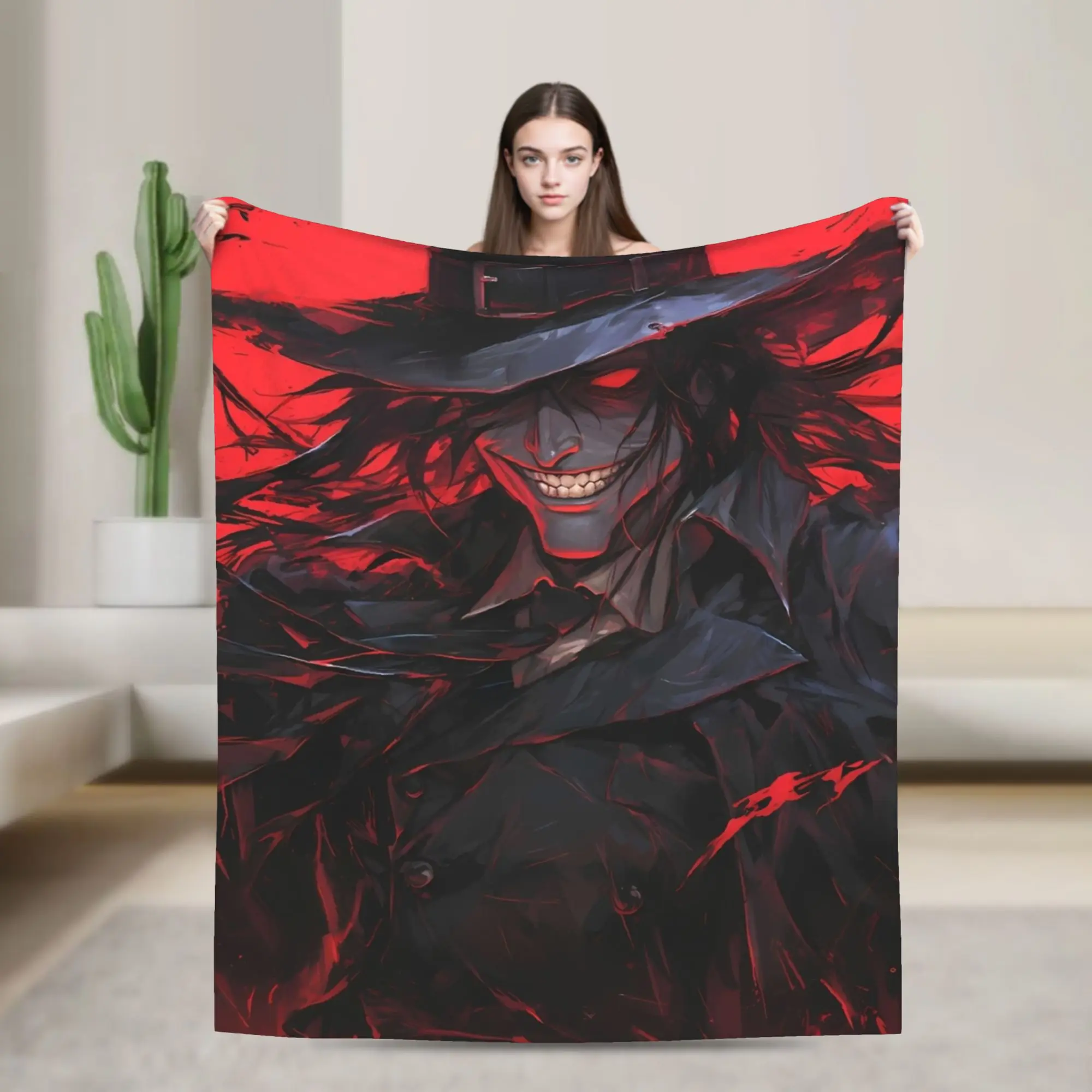 Alucard Hellsing مصاص دماء أنيمي الظلام القوطية بطانية الصوف متعددة الوظائف لينة رمي بطانية للسرير في الهواء الطلق المفرش #2