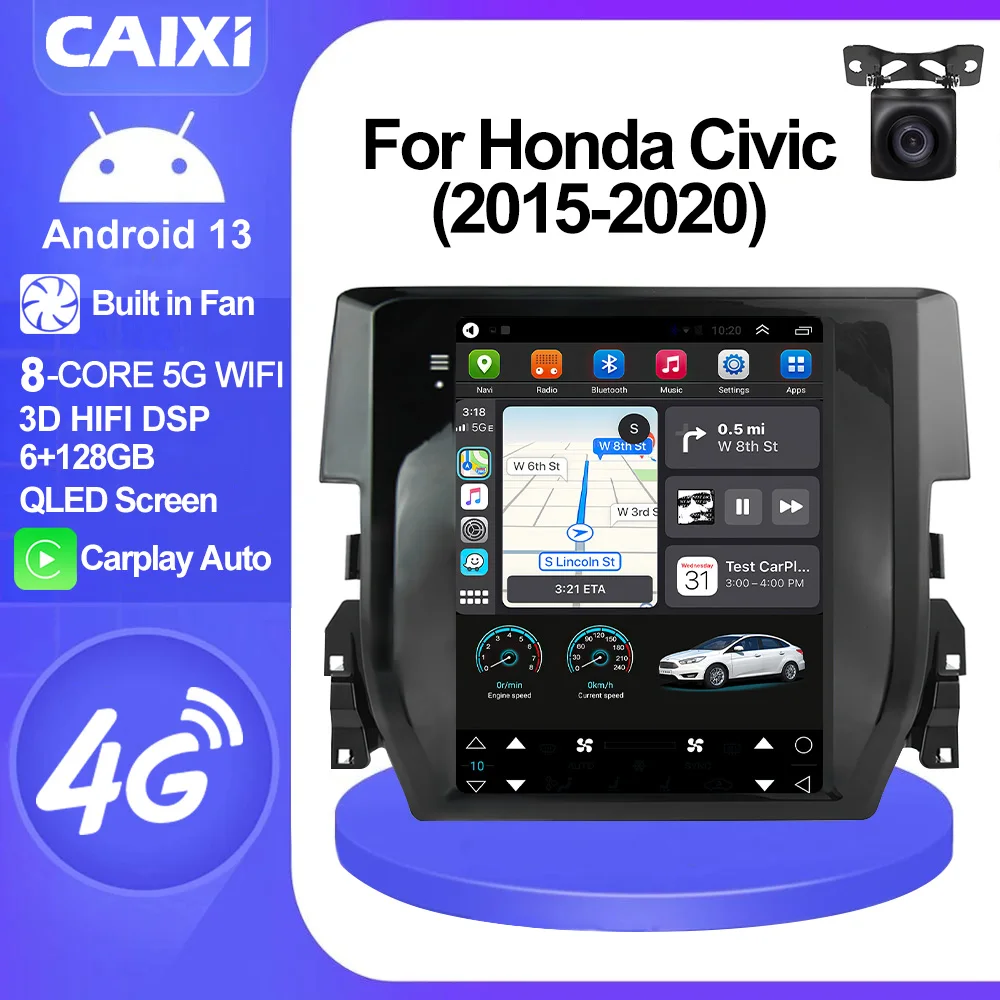 CAIXI Android 14 Car Radio For Honda CIVIC 2015-2020 Tesla Style Car Multimedia Player GPS Navigation Carplay Stereo Head unit