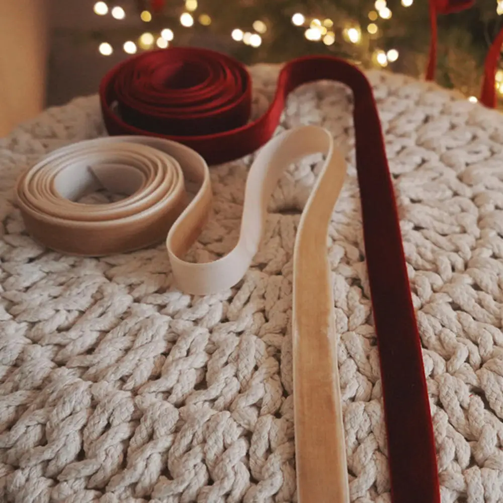 1cm/2cm Colour Single Face Line Polyester Velvet Ribbon For Bowknot Gift Wrapping Handmade Christmas Ribbon Party Decorations