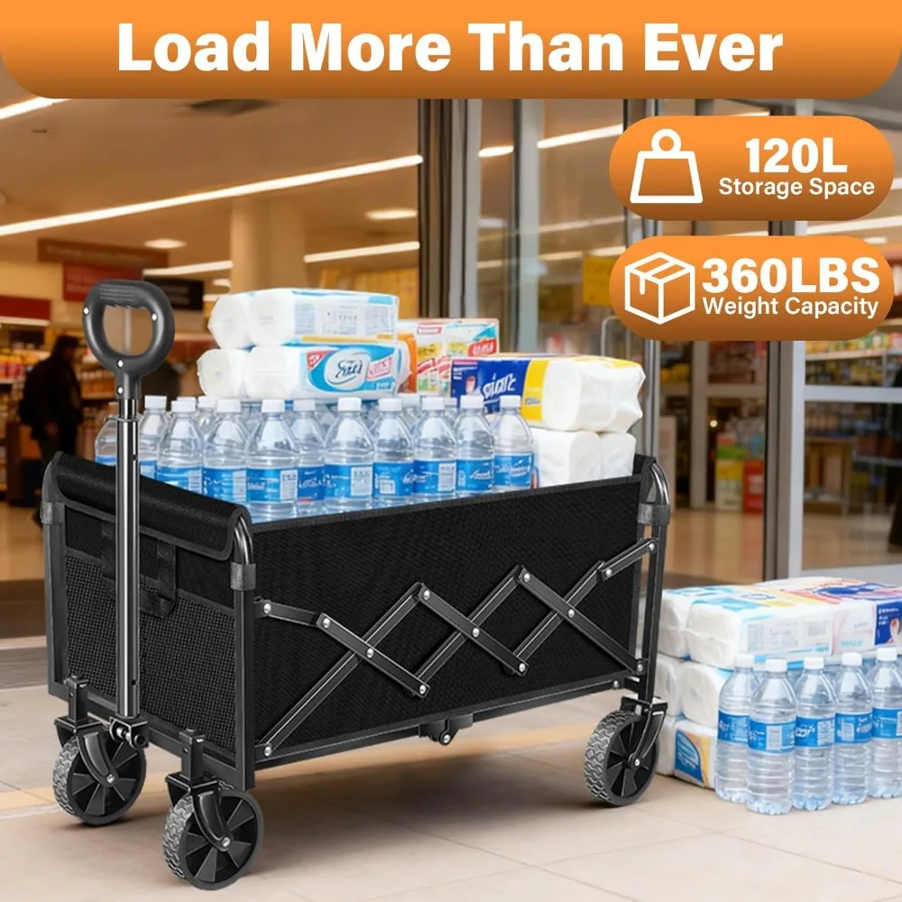 Carrinho de vagão dobrável dobrável com rodas para todo terreno - Carrinho utilitário portátil para compras, esportes e uso ao ar livre