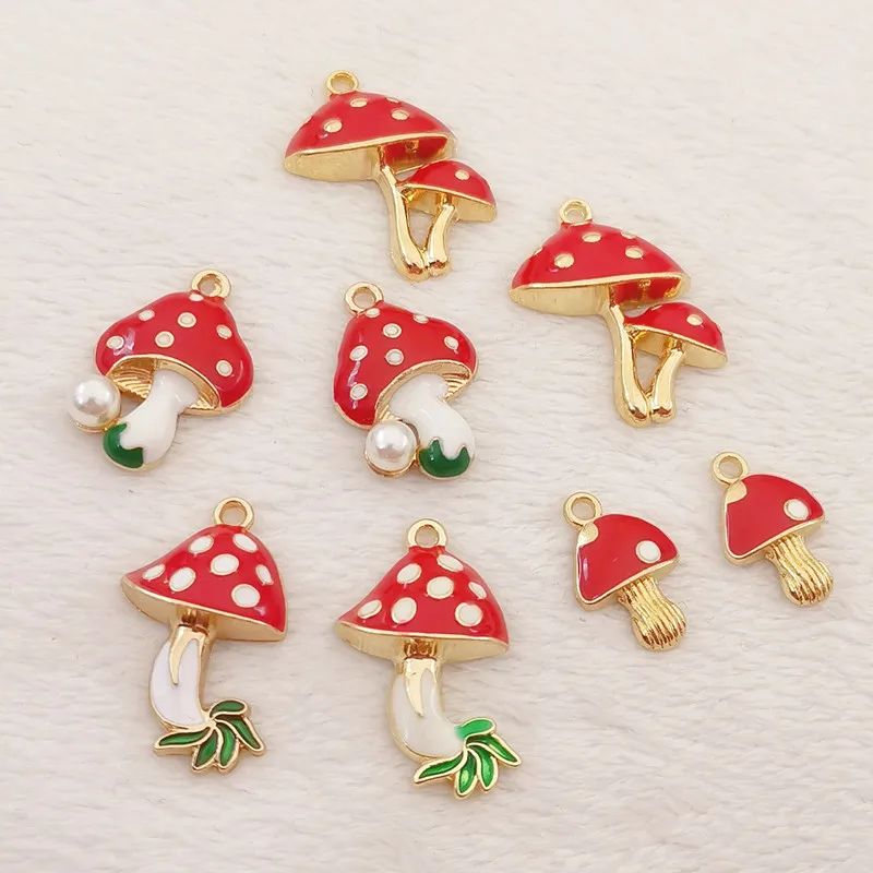 10pcs  Enamel Mushroom Charm for Jewelry Making Earring Pendant Bracelet Necklace Charms Diy Jewelry Making Accessories