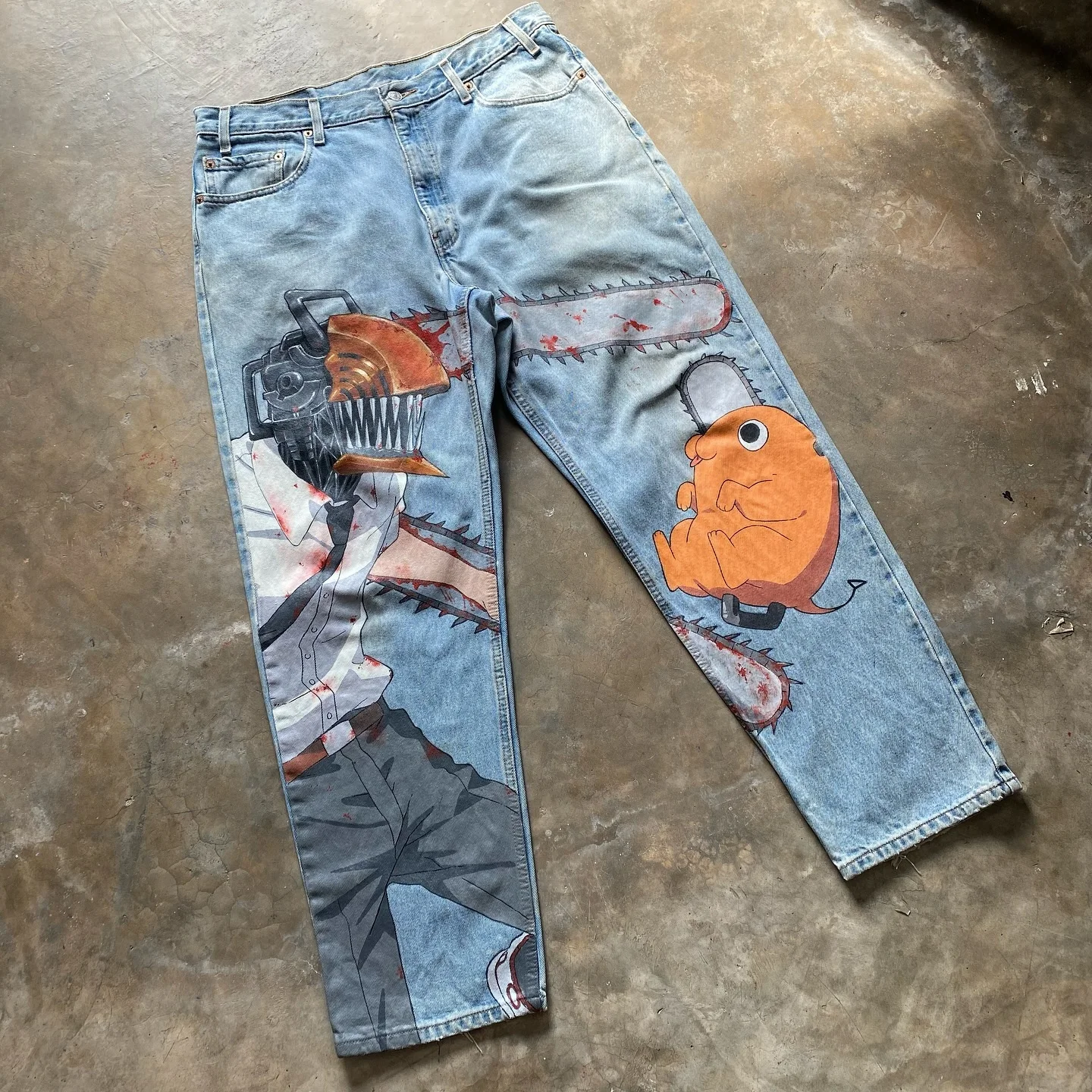 جديد الطباعة الرقمية أنيمي الجينز الرياضة الشارع الشهير Y2K الدنيم رجل الجينز نمط الأزواج عالية الخصر Harajuku واسعة بنطلون السراويل