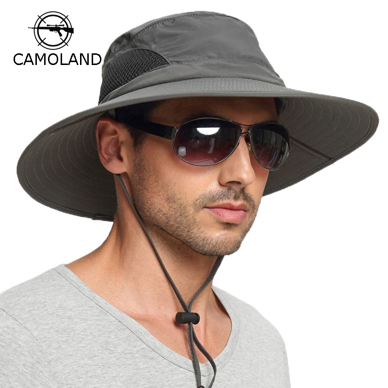 

CAMOLAND Large Brim Men Fisherman Hat Outdoor Sunscreen Cap Proof Sunshade Hat Summer Outdoor Hiking Quick Drying Sun Hat