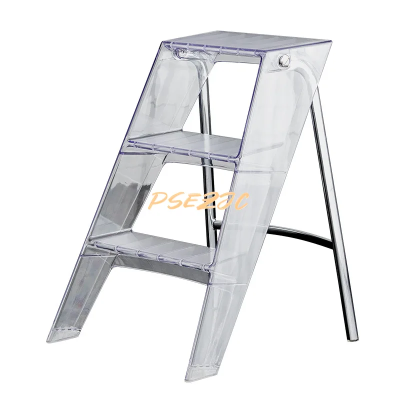 

Household Ladder Transparent Acrylic Portable Telescopic Folding Ladder Storage Three-step Pedal Plastic Ladder