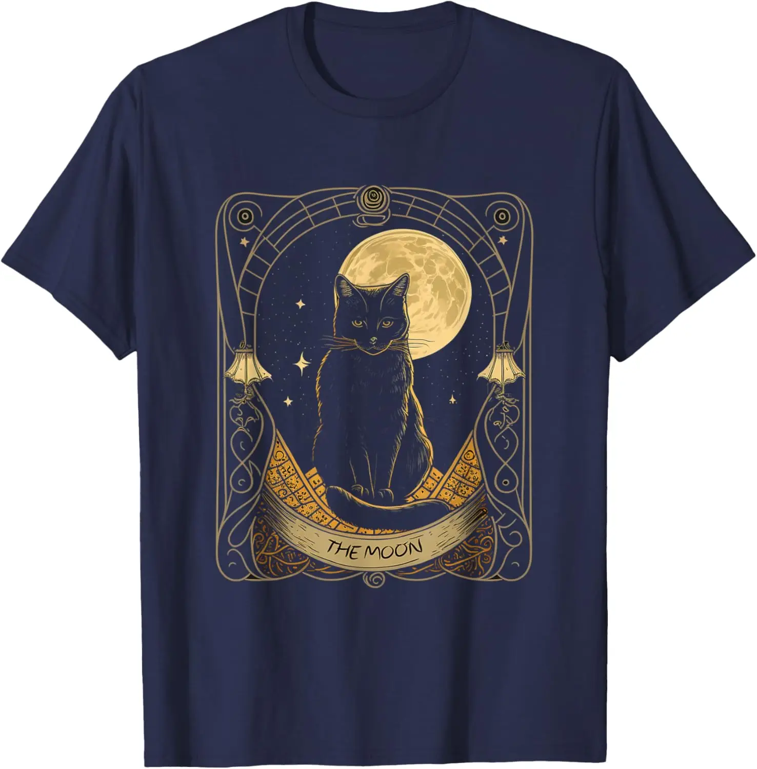 Tarot Card Crescent Moon And Cat Graphic T-Shirt