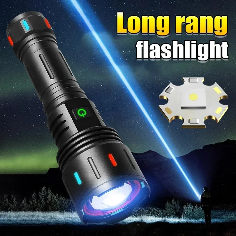 Super Bright LED Flashlight Zoomable Waterproof 5 Modes Absorbing Film Luminous Handheld Flash Light