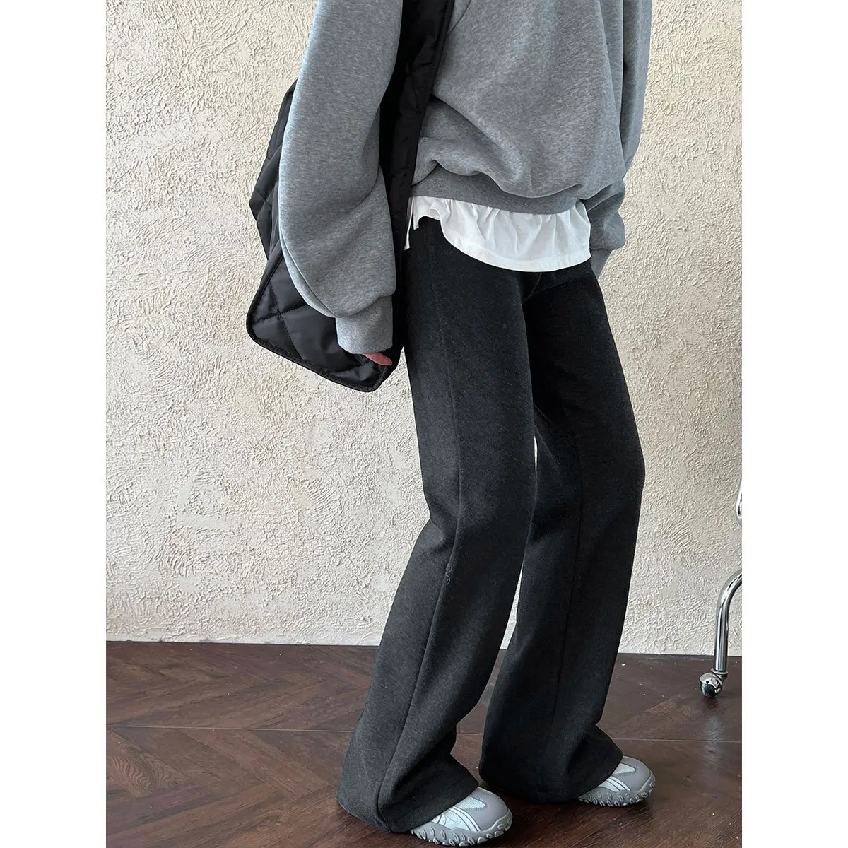 Fleece Lined Thickened Flared Casual Pants For Women Loose Floor-length Trousers
