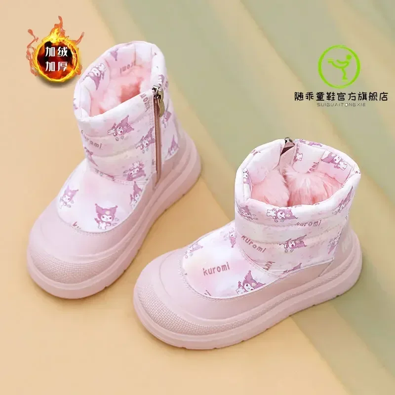 Kuromi Anime Kawaii  Ins MINISO Winter Waterproof Snow Boots Cute Cashmere Cotton Princess Warm Shoes Lovely Gifts for Kids