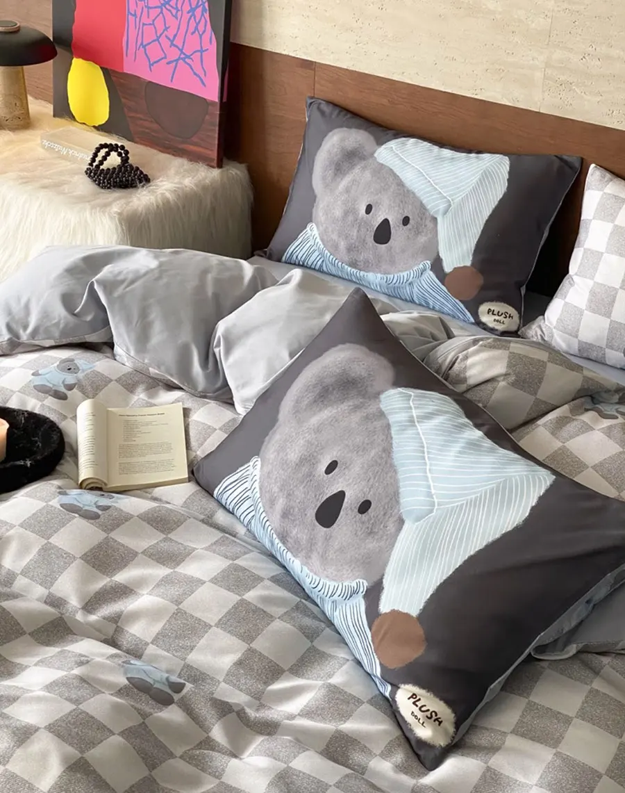 Cute cartoon koala panda dog grey brown bedding set,full queen king sand cotton home textile bed sheet pillow case quilt cover