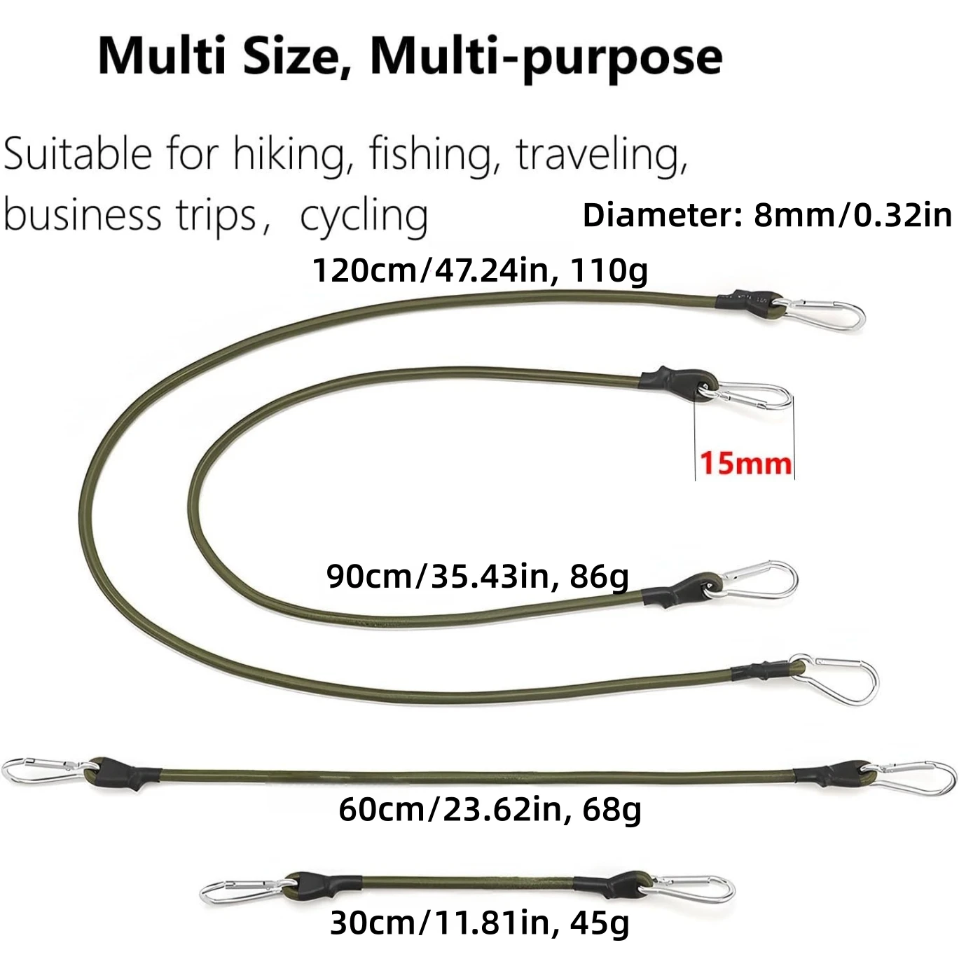 Picture 3: 2Pcs Elastic Rope Aluminum Hook 8mm Shock-absorbing Rope Flexible Tent Cord Luggage Binding Strap for Outdoor Camping Hiking
