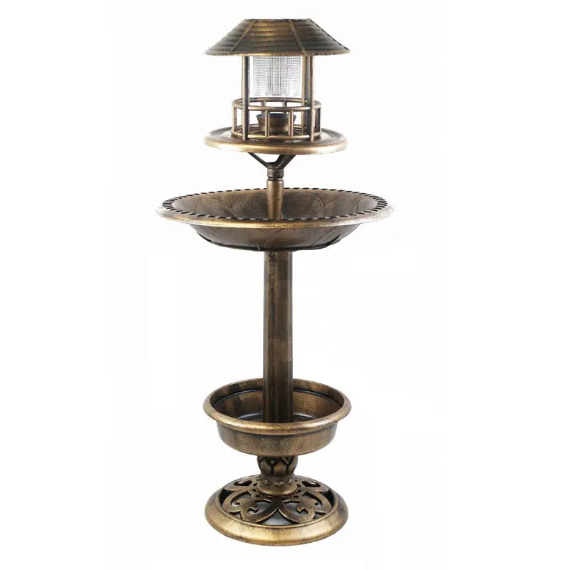 Outdoor Garden Antique Solar Bird Bath with LED Light Plastic Bird Feeder