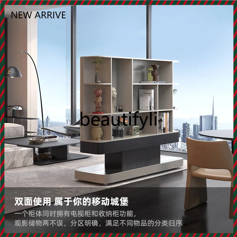 D2520 Movable TV Stand Double-Sided Use Adjustable TV Cabinet Living Room Partition TV Cabinet with Wheels