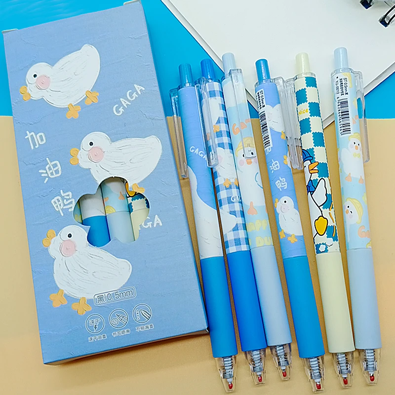 6pcs Cute Duck Gel Pen Japanese Kawaii Stationery Aesthetic Stationery Office Accessories Pen Set School Supplies Ballpoint Pen