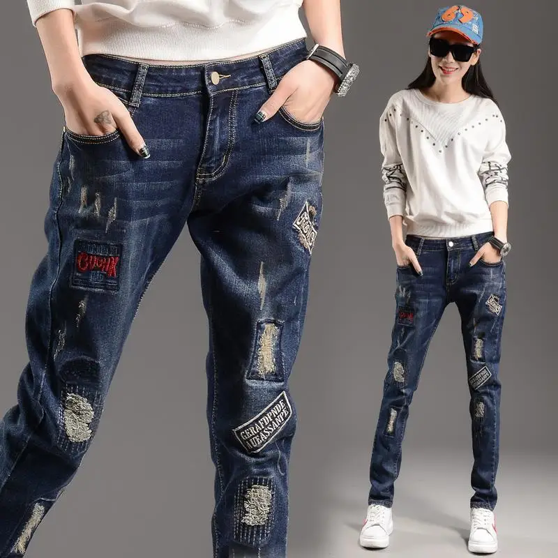 Luxury Brands Designer High-end Women's Clothing Jeans Women's Style Embroidered Patch Jeans Harlan Blue Skinny Denim Pants