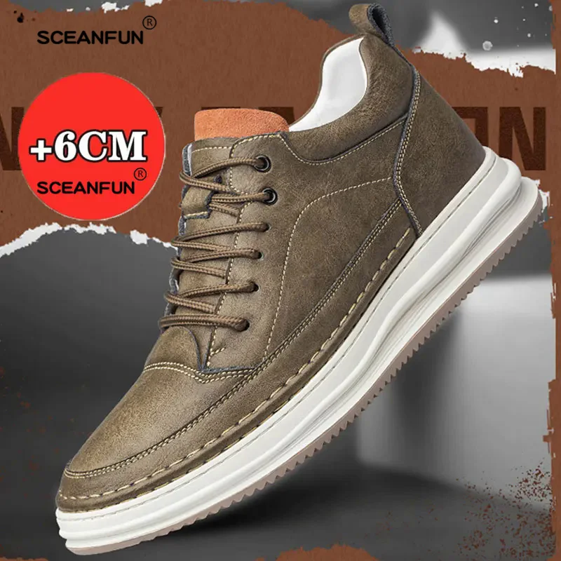 Board Man Genuine Leather Casual Fashion Sport Platform Shoes Increase Height 6cm Soft Invisible Height Increasing Shoes 37-44