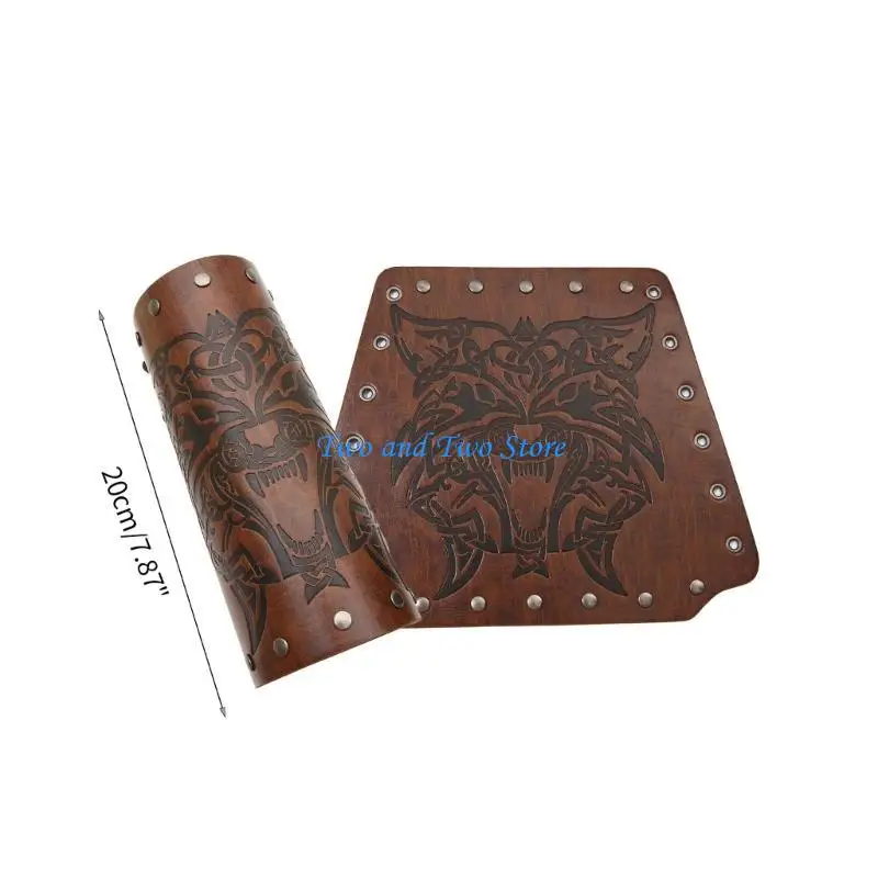 HX6F تنقش رأس الذئب نمط واقي المعصم الرجال Vintage فارس الأساور قابل للتعديل ثقب معدني قفافيز المعصم القوطية #6