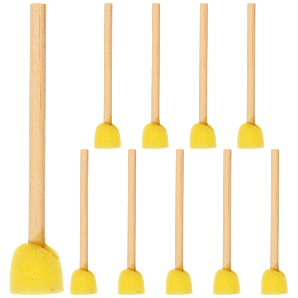 

10 Pcs Model Paint Sponge Brush with Wooden Handle Yellow Pen Painting Foam for Coating Sponges Handles Child