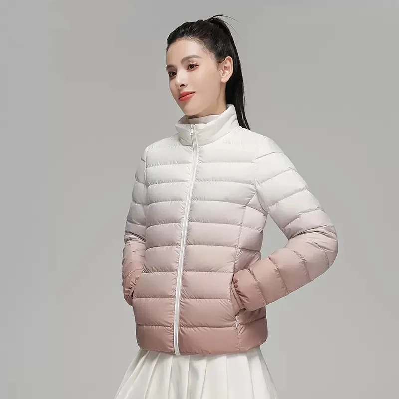 2022 New  Autumn/Winter Female Fashion Gradient Slin Fit Short Stand Collar Keep Warm Coats Women Ultra Lightweight Down Jackets