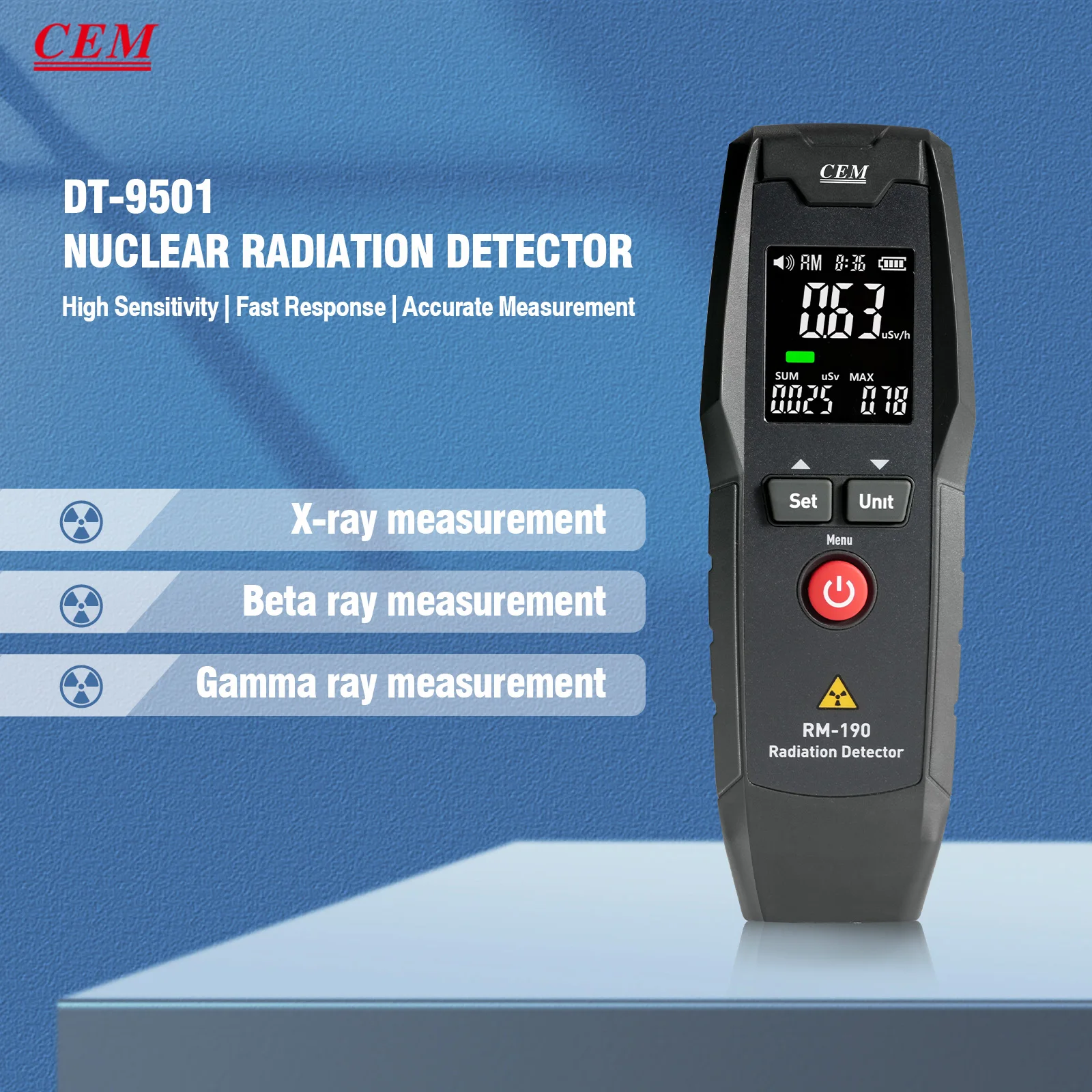 RM-190 Digital Nuclear Radiation Detector Handheld Counter Emission Dosimeter Include Battery Geiger Counter X-ray Beta Gamma