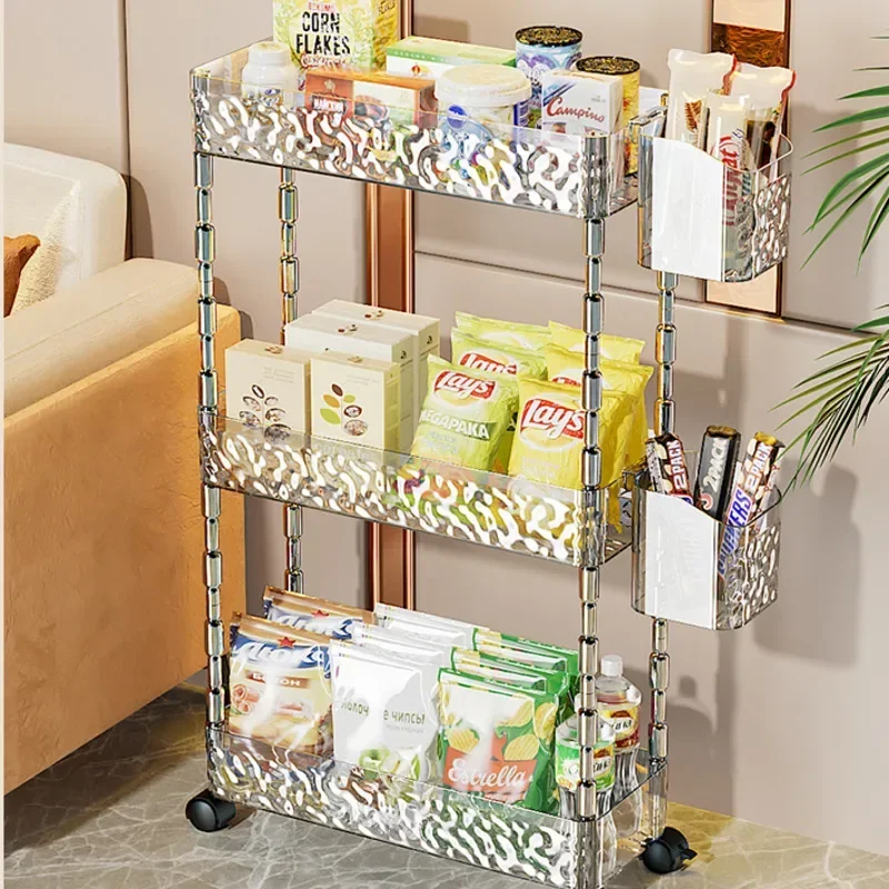 

Glacier Pattern Freestanding Storage Rack Rolling Trolley Stable Strong Load-Bearing Organize Side Basket Cart Bathroom Storage